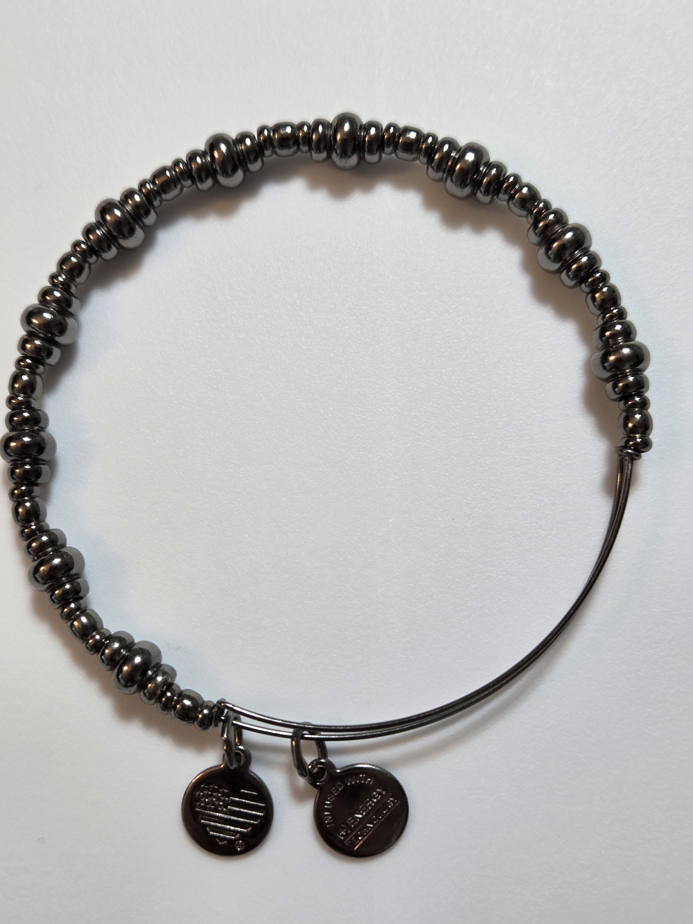 Alex And Ani Nile Beaded Bangle Hematite Bracelet Gun Metal Black Expandable